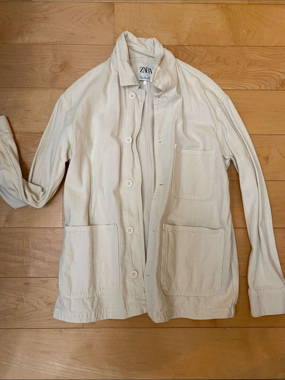 Zara Off-White Button Front Top Utility Jacket